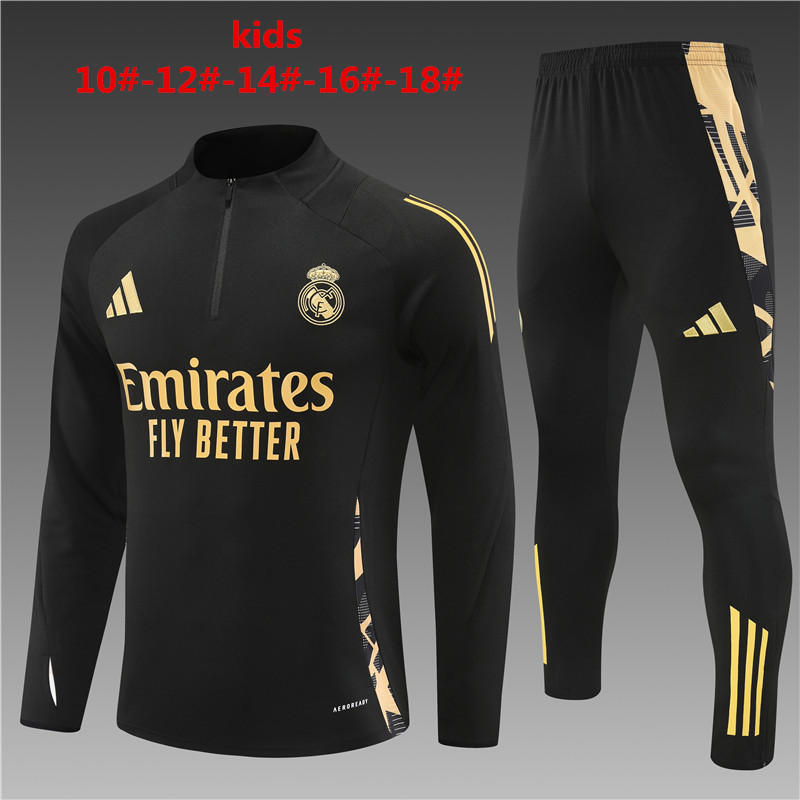 Kids Real Madrid 24/25 Tracksuit - Black/Golden